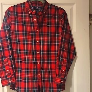Vineyard Vines red/greed plaid boys shirt size medium 12/14